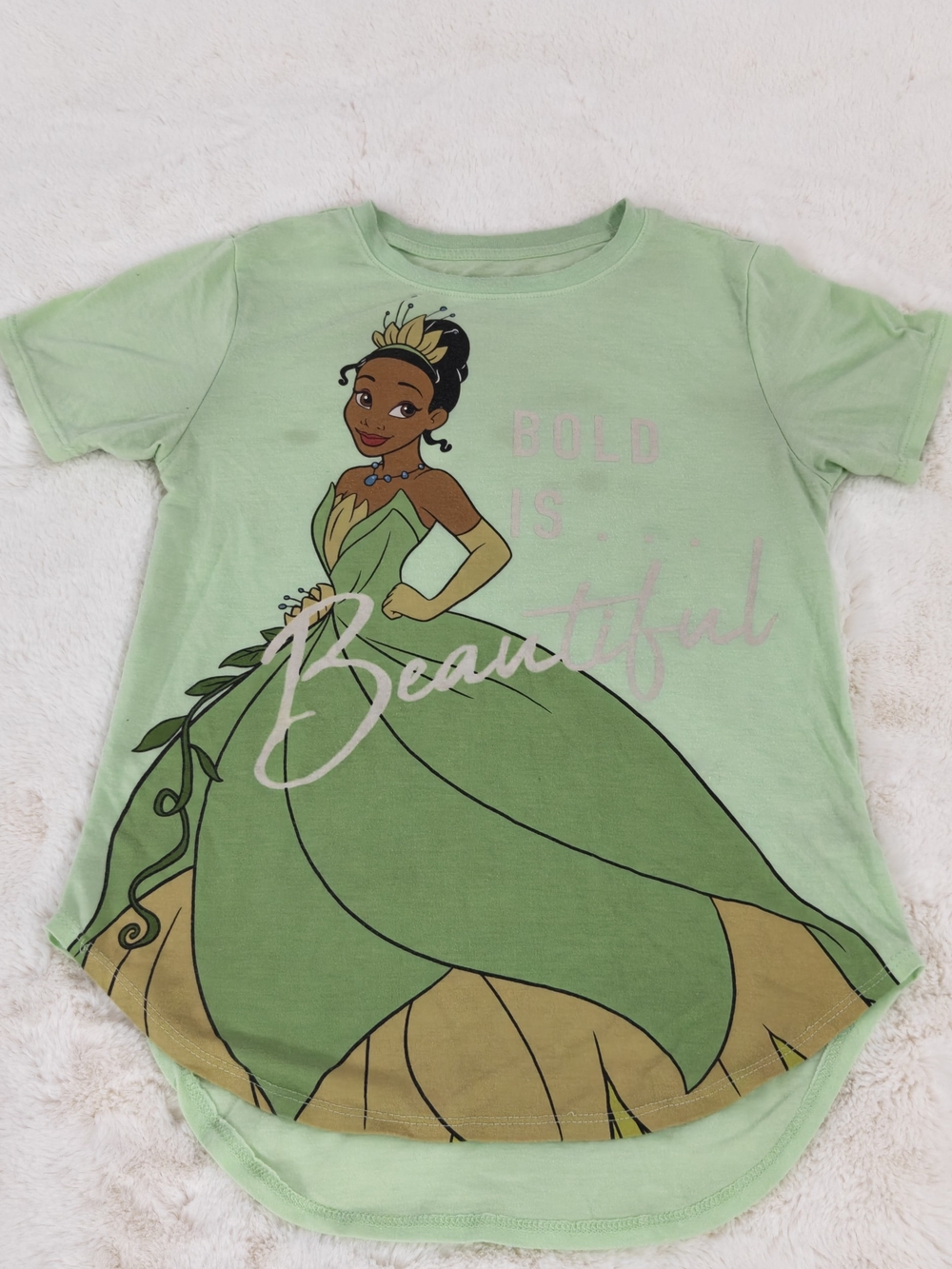 Disney Girls Princess Graphic 'Bold is Beautiful' Tee XS (10/12) Light Green